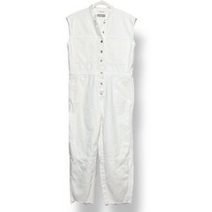 Everlane Organic Cotton Denim Sleeveless Utility Jumpsuit Medium Cream White